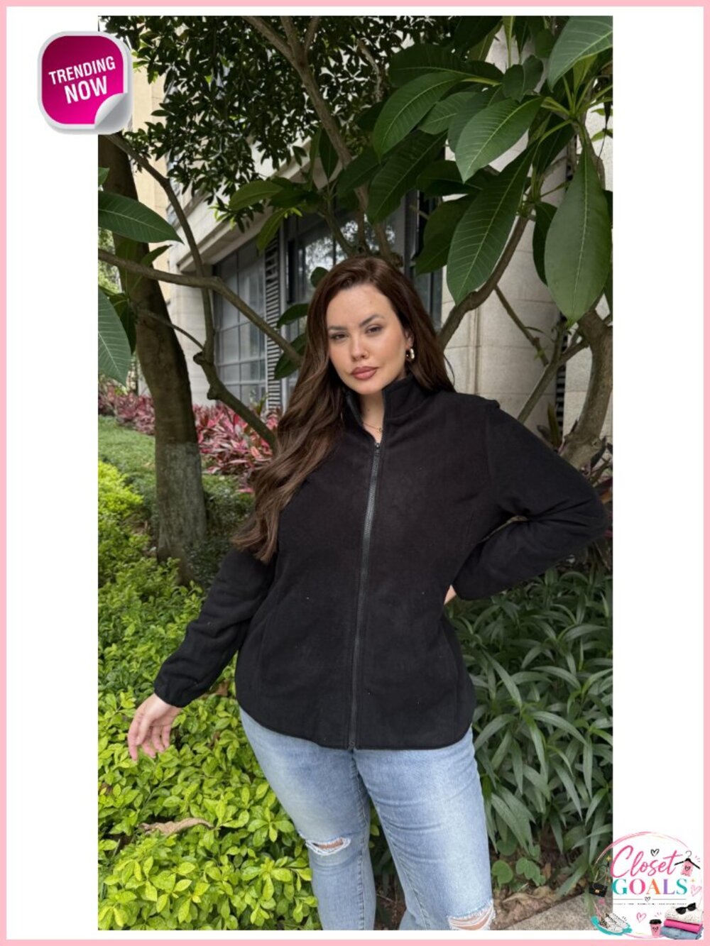 Plus Size Fleece Jacket Full Zip Lightweight Coat Polyester - Picture 6 of 6